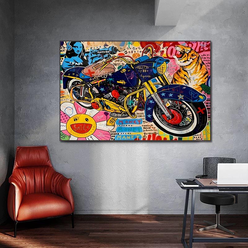 Graffiti Moto Canvas Wall Art-ChandeliersDecor