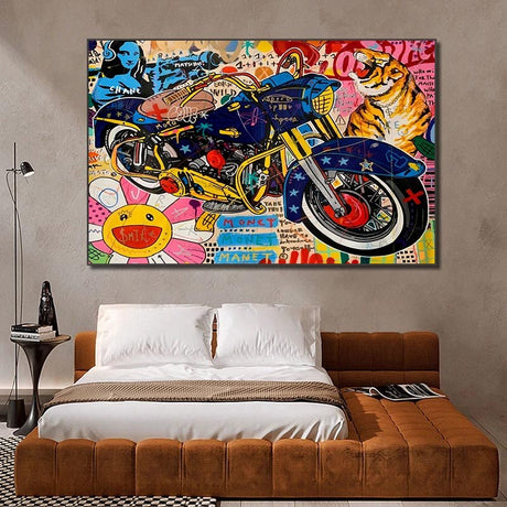 Graffiti Moto Canvas Wall Art-ChandeliersDecor