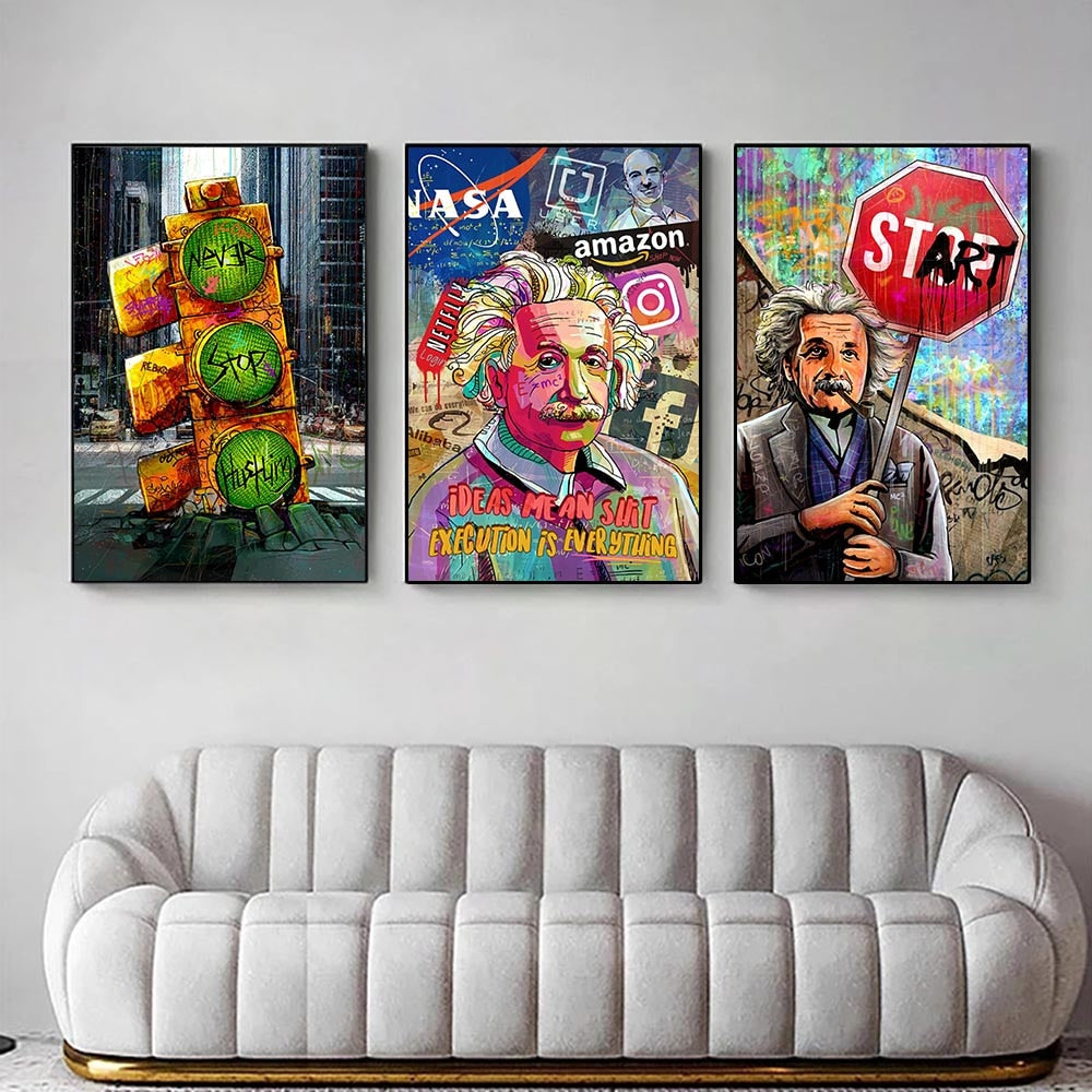 Graffiti Pop Art Famous Scientist Canvas Wall Art-ChandeliersDecor