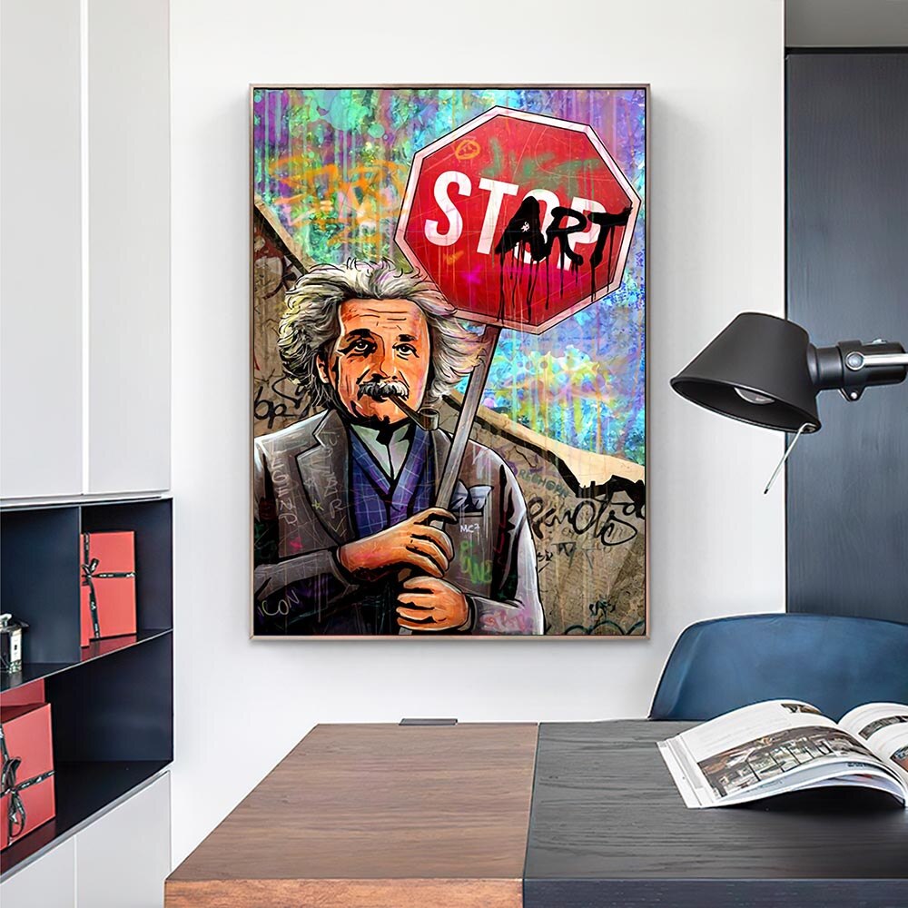 Graffiti Pop Art Famous Scientist Canvas Wall Art-ChandeliersDecor