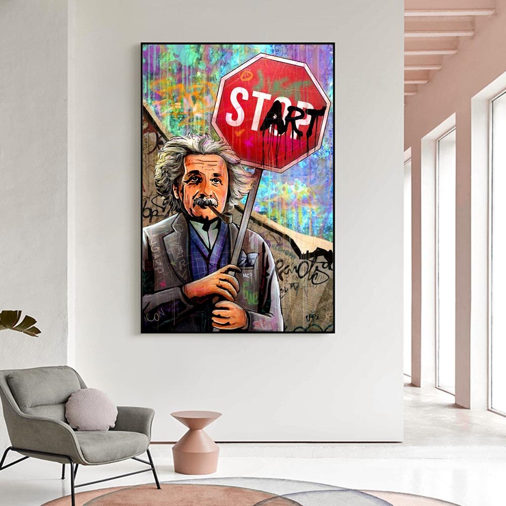 Graffiti Pop Art Famous Scientist Canvas Wall Art-ChandeliersDecor