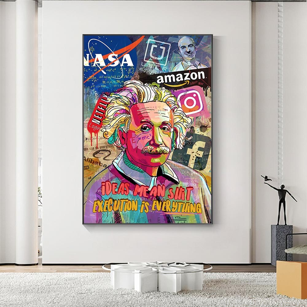 Graffiti Pop Art Famous Scientist Canvas Wall Art-ChandeliersDecor