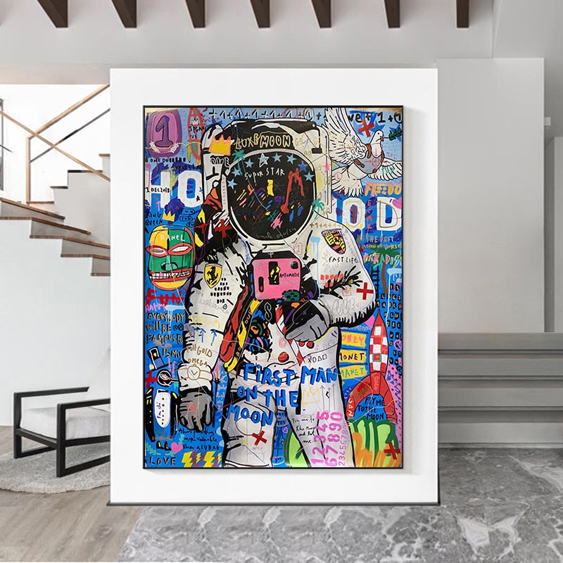 Graffiti Street Art Astronaut Canvas Wall Art-ChandeliersDecor