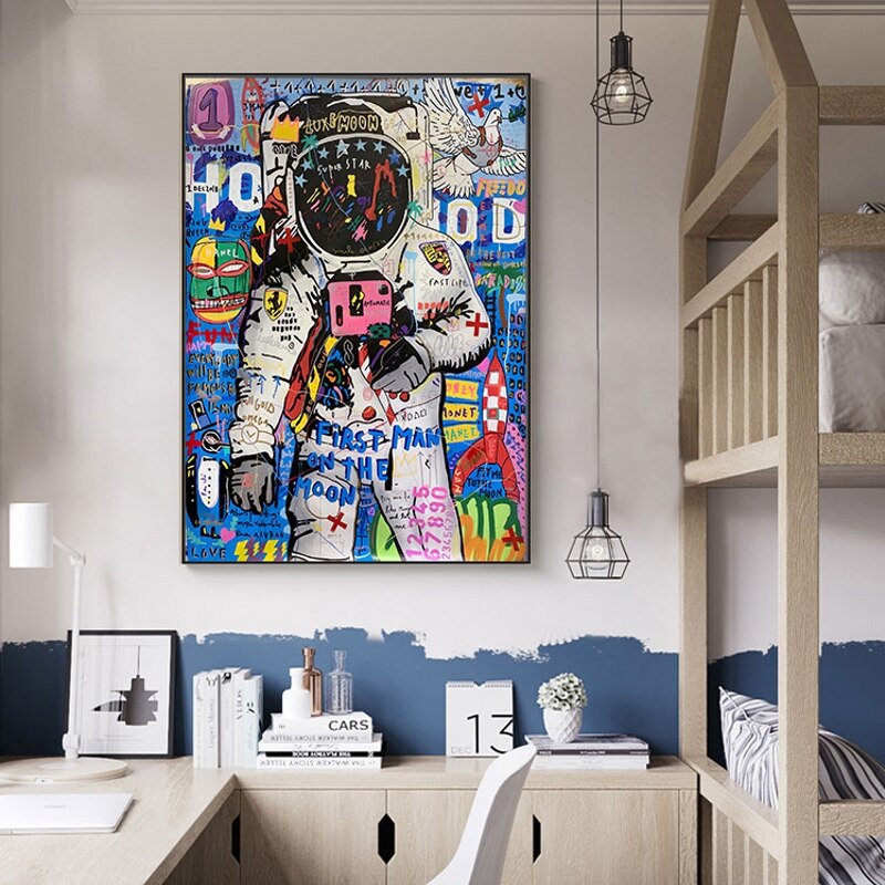 Graffiti Street Art Astronaut Canvas Wall Art-ChandeliersDecor