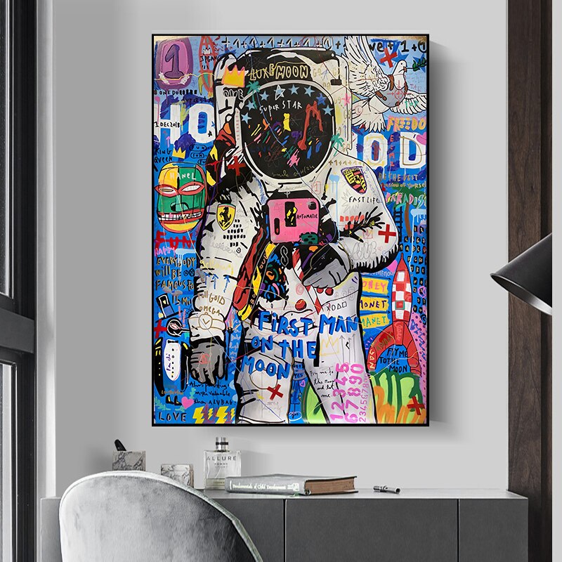 Graffiti Street Art Astronaut Canvas Wall Art-ChandeliersDecor