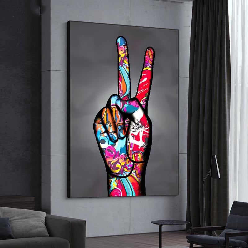 Graffiti Victory Hand Gesture Canvas Wall Art-ChandeliersDecor