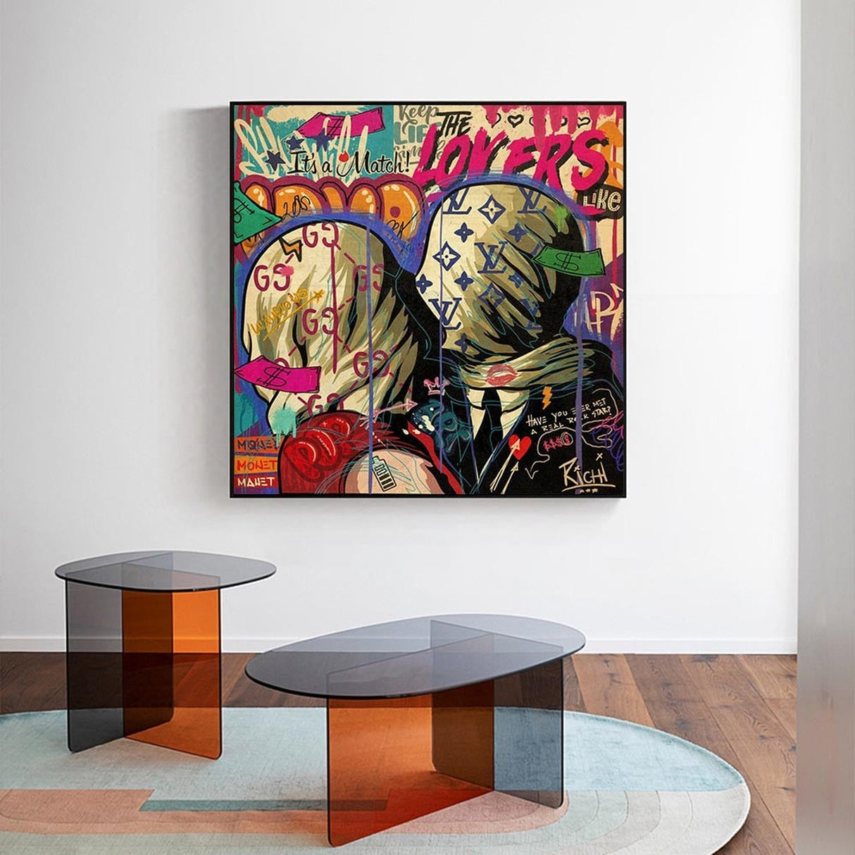 Graffiti Wall Art Lovers Kiss Canvas Wall Art