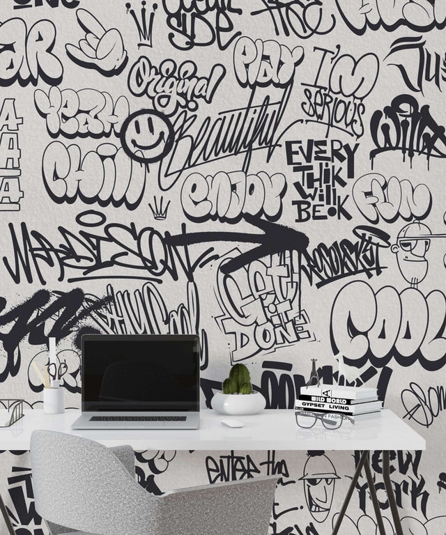 Graffiti Wallpaper Mural: Bold Urban Art-ChandeliersDecor.com