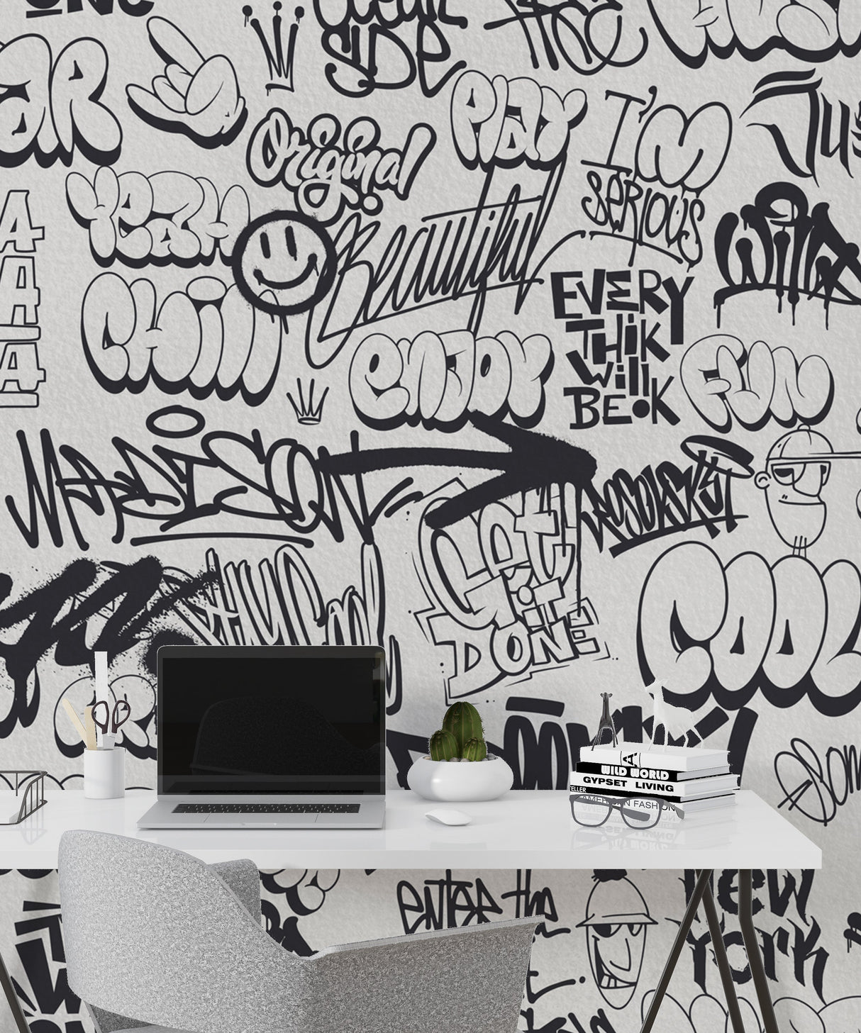 Graffiti Wallpaper Mural: Bold Urban Art-ChandeliersDecor