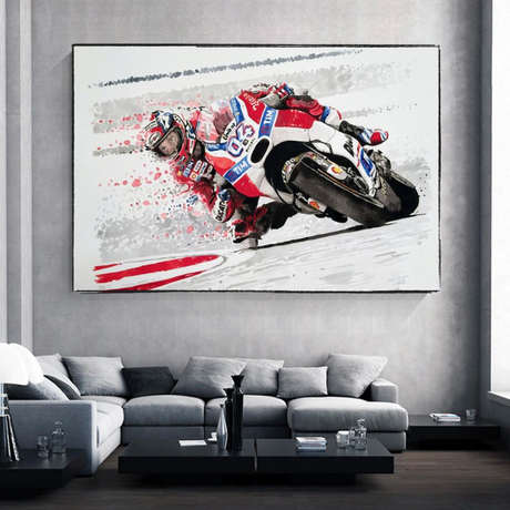 Grandprix Motorbike Racing Canvas Wall Art-ChandeliersDecor