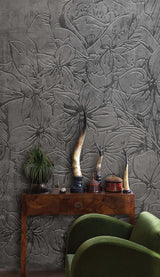 Gray Emboss Florals Wallpaper Mural-ChandeliersDecor.com
