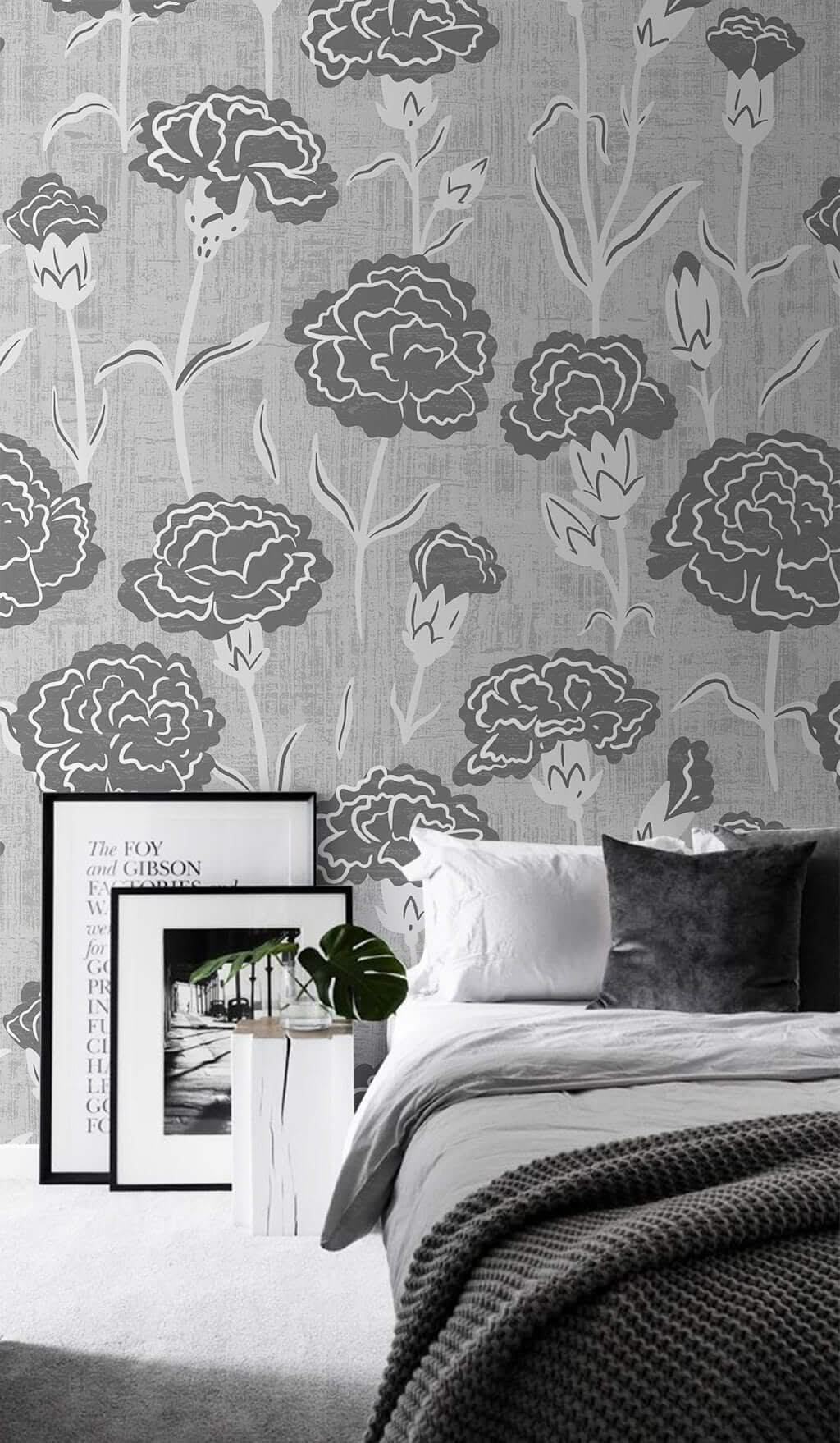 Gray Floral Haven Wallpaper Mural-ChandeliersDecor.com