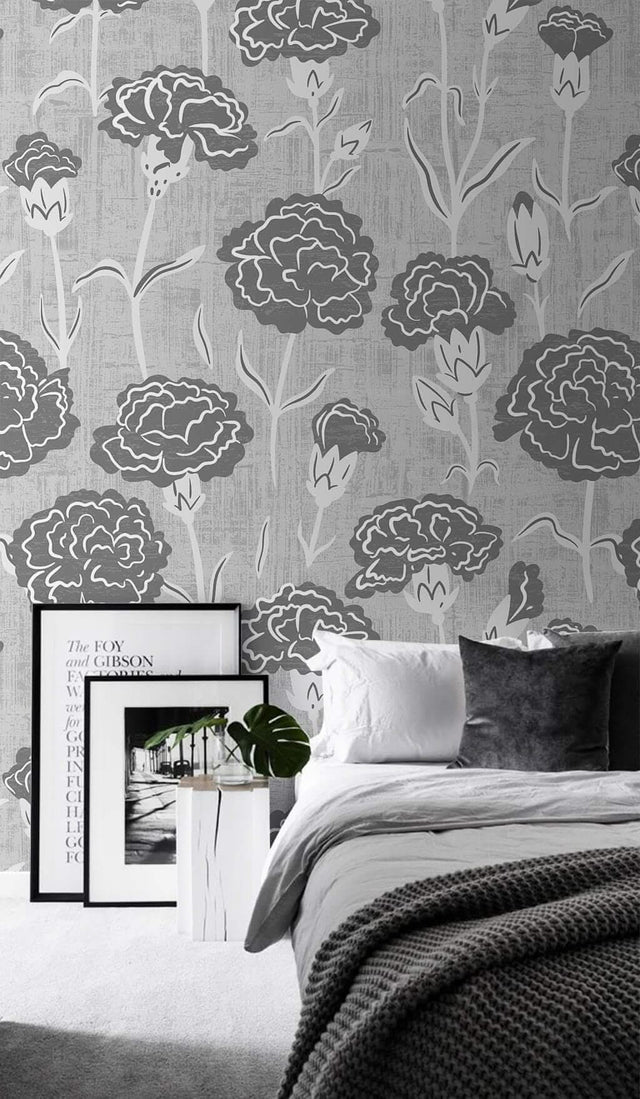 Gray Floral Haven Wallpaper Mural-ChandeliersDecor.com