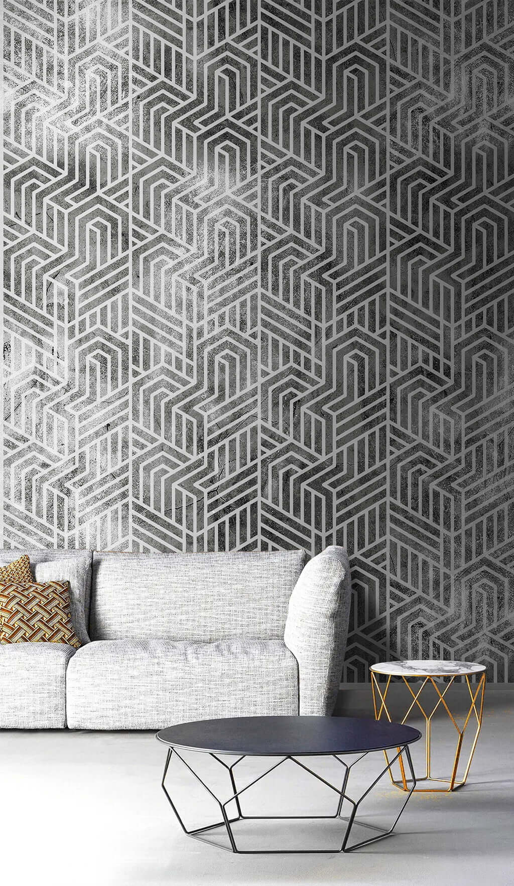 Gray Geometric Linear Shapes Wallpaper Mural-ChandeliersDecor.com