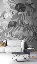 Gray Leaves Pattern Wallpaper Mural-ChandeliersDecor.com
