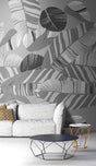 Gray Leaves Pattern Wallpaper Mural-ChandeliersDecor.com