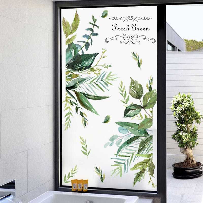 Green Fresh Tropical Tree Leaves flower Wall Stickers DIY Plant Wall Decal for Living Room Bedroom Decoration Home Decor Sticker
