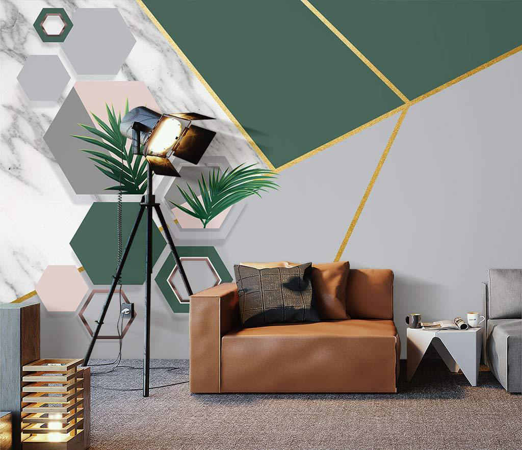 Green Geometric Shapes Wallpaper Murals-ChandeliersDecor