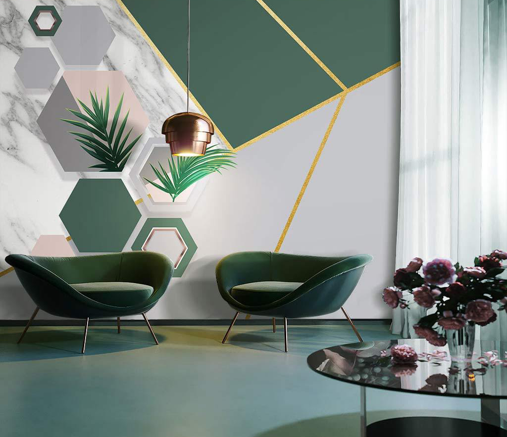 Green Geometric Shapes Wallpaper Murals-ChandeliersDecor