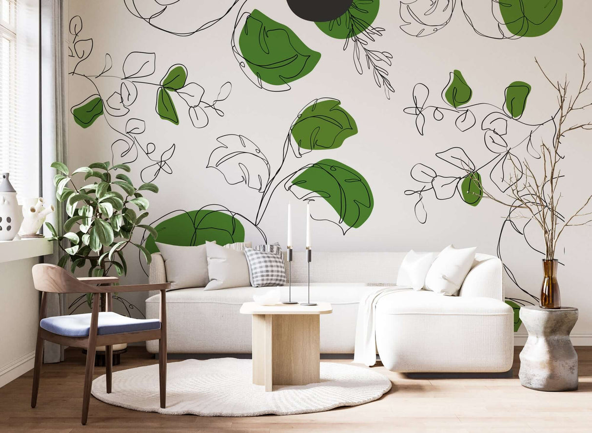 Green Leaf Wallpaper Mural: Transform Your Room with Style-ChandeliersDecor.com