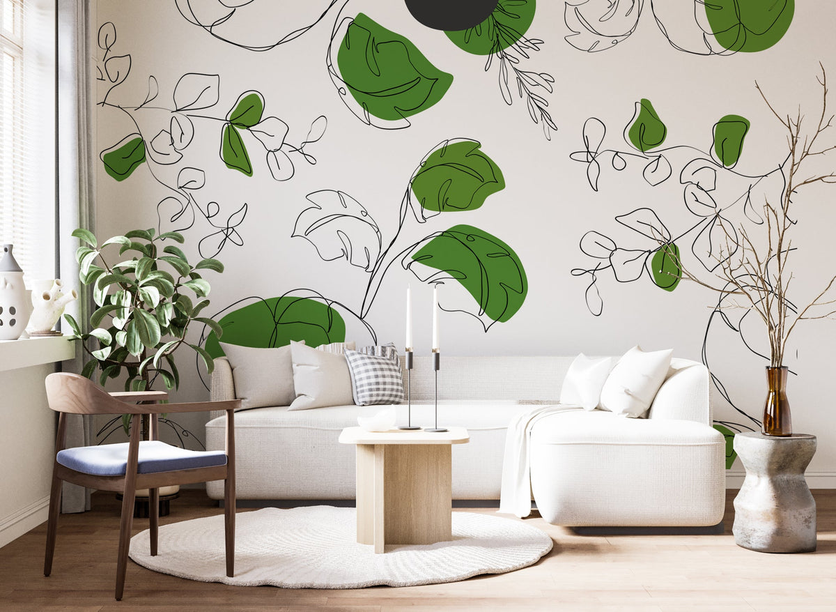 Green Leaf Wallpaper Mural: Transform Your Room with Style-ChandeliersDecor