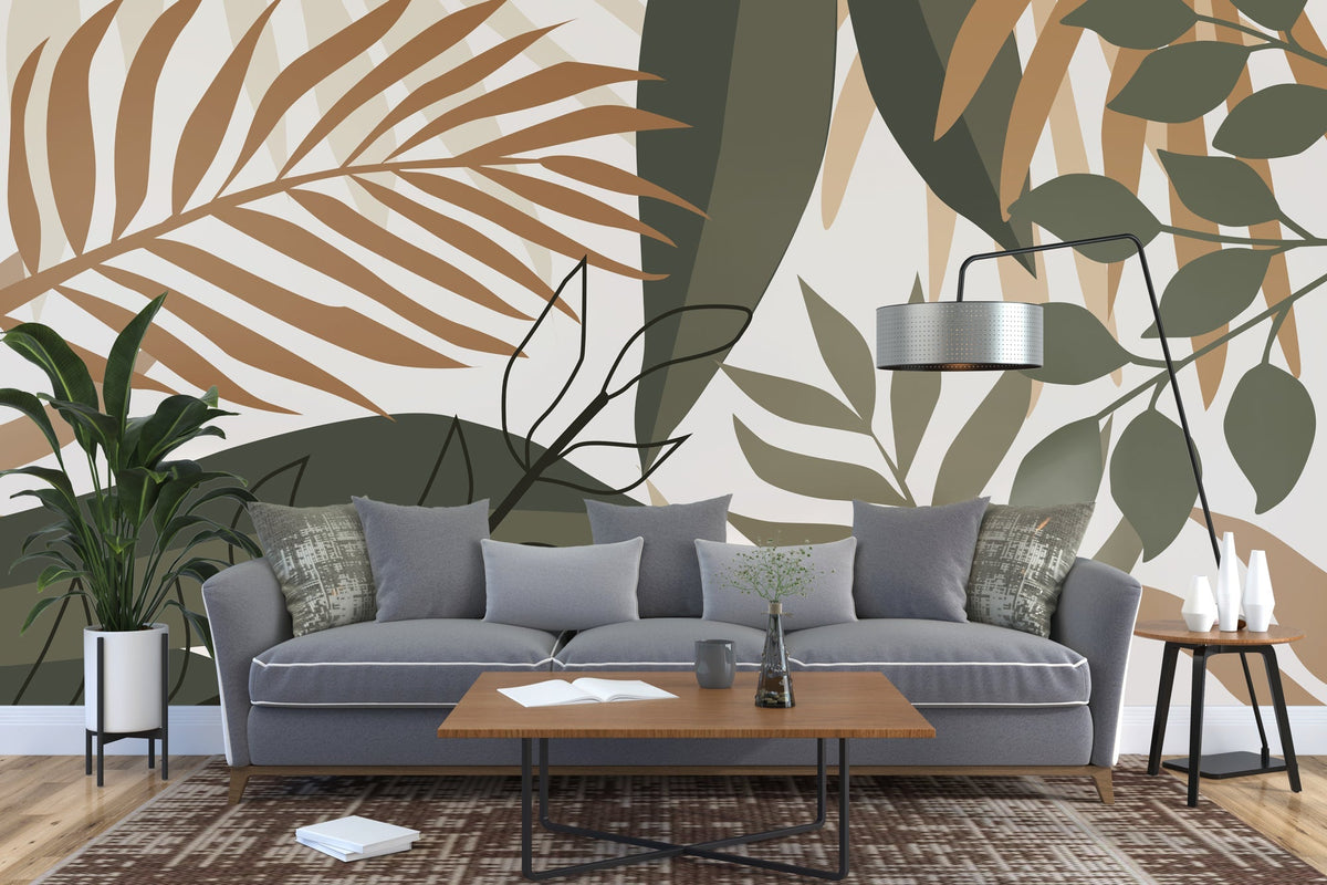 Green Leaves Wallpaper Mural - Transform Your Space-ChandeliersDecor