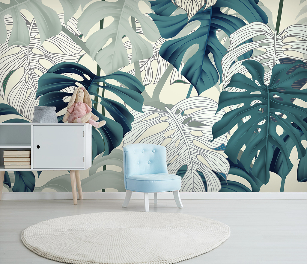 Green Monstera Leaves Wallpaper Mural for Vibrant Décor-ChandeliersDecor