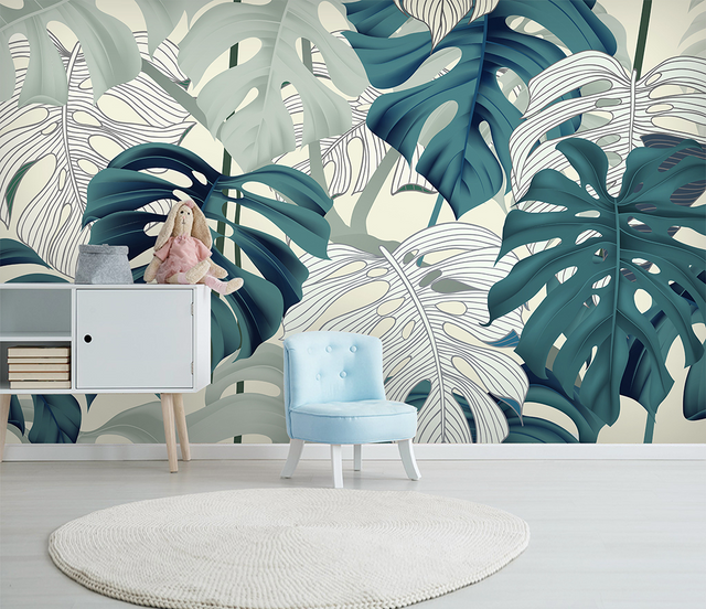 Green Monstera Leaves Wallpaper Mural for Vibrant Décor-ChandeliersDecor