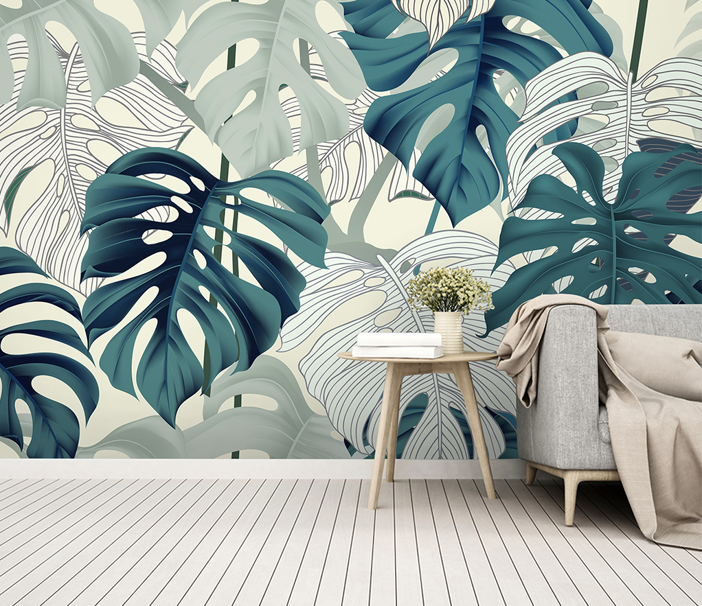 Green Monstera Leaves Wallpaper Mural for Vibrant Décor-ChandeliersDecor