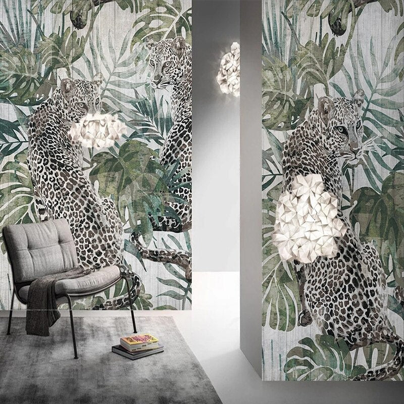 Green Plant Tiger Wallpaper for Home Wall Decor-ChandeliersDecor