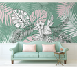 Green Sketch Floral Leaves Wallpaper Mural-ChandeliersDecor