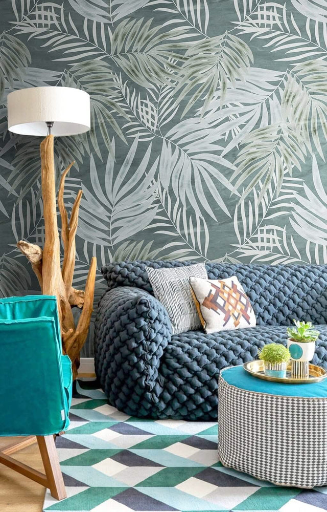 Green Sketch Leaves Wallpaper Mural-ChandeliersDecor.com