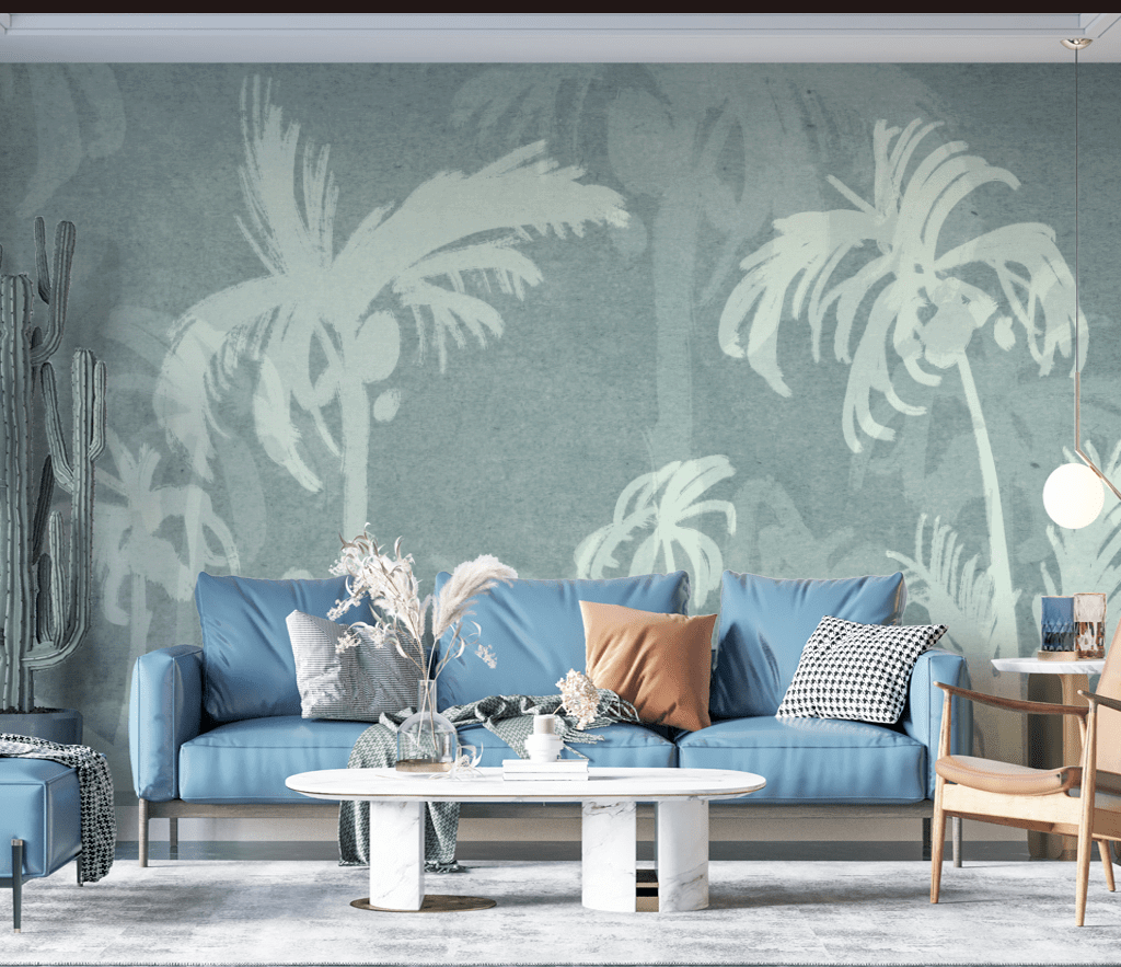 Green Sketch Trace Tree - Coconut Tree Wallpaper Murals-ChandeliersDecor.com