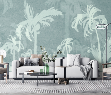 Green Sketch Trace Tree - Coconut Tree Wallpaper Murals-ChandeliersDecor