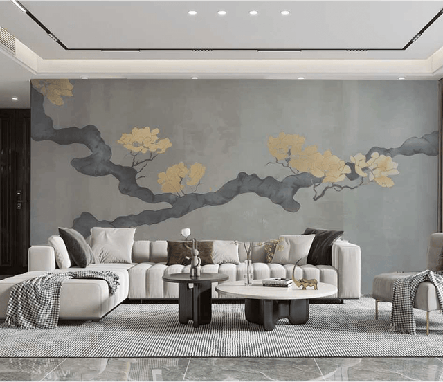 Grey Gold Tree Trunk Wallpaper Murals - Stunning Design-ChandeliersDecor.com