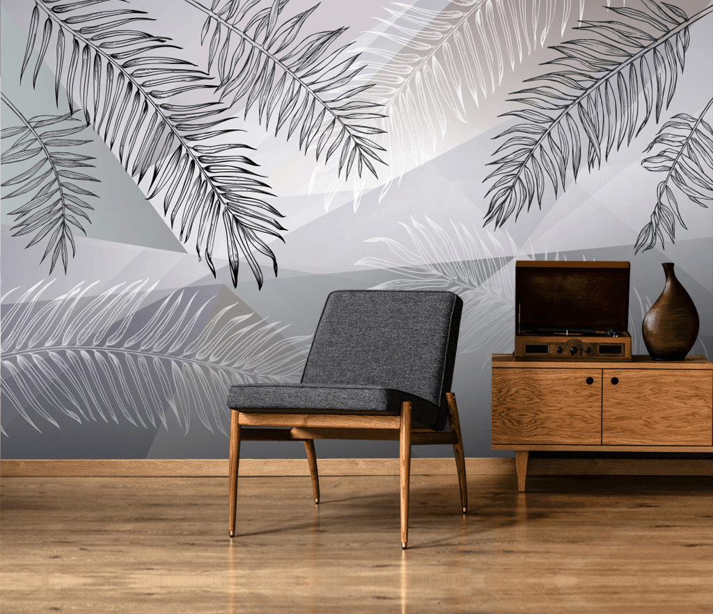 Grey Long Leafs Wallpaper Murals-ChandeliersDecor.com