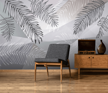 Grey Long Leafs Wallpaper Murals-ChandeliersDecor.com