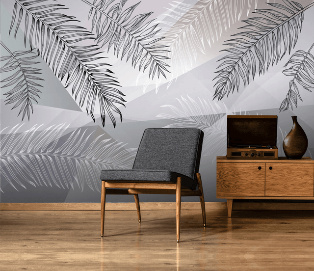 Grey Long Leafs Wallpaper Murals-ChandeliersDecor.com
