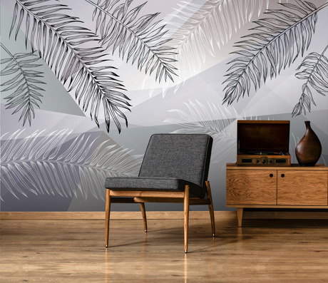 Grey Long Leafs Wallpaper Murals-ChandeliersDecor