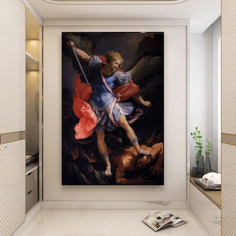 Guido Reni: The Archangel Michael Defeating Satan Canvas Wall Art-ChandeliersDecor