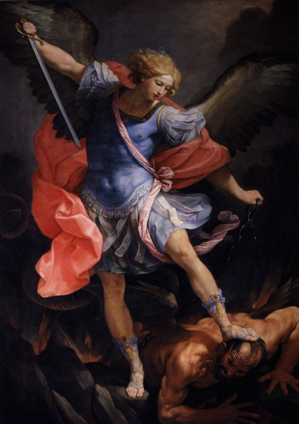 Guido Reni: The Archangel Michael Defeating Satan Canvas Wall Art-ChandeliersDecor