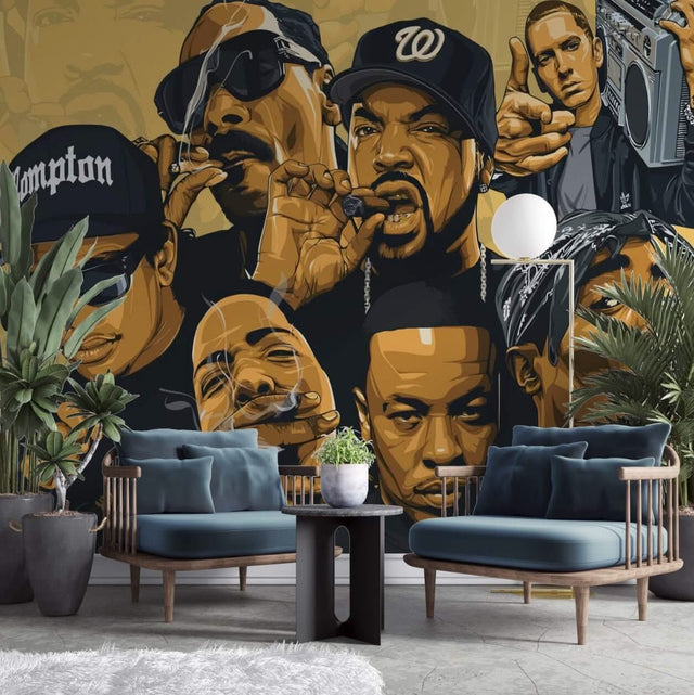 Hiphop Legends Tupac, Snoop Dog, Biggie Smalls Wallpaper Mural-ChandeliersDecor.com