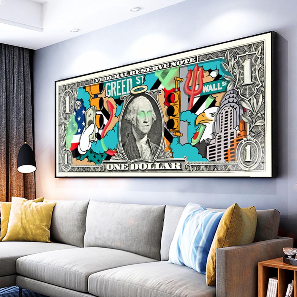 Hundred Dollar Money Canvas Wall Art-ChandeliersDecor