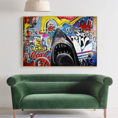 Hungry Shark Canvas Wall Art-ChandeliersDecor