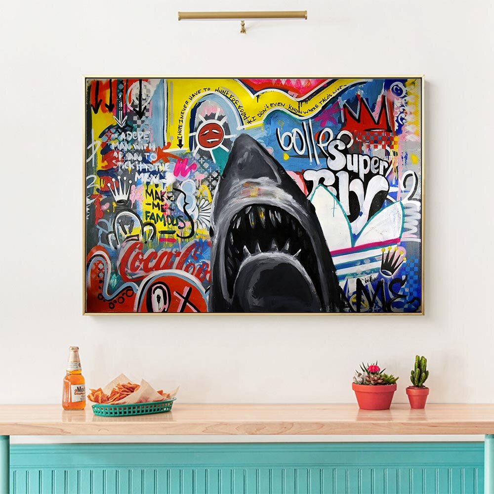 Hungry Shark Canvas Wall Art-ChandeliersDecor