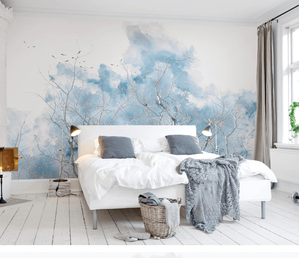 In the blue Tree Wallpaper Murals-ChandeliersDecor.com