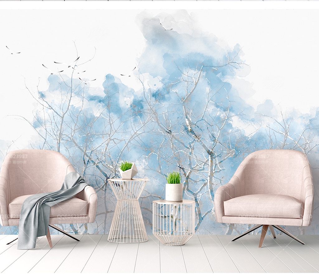 In the blue Tree Wallpaper Murals-ChandeliersDecor