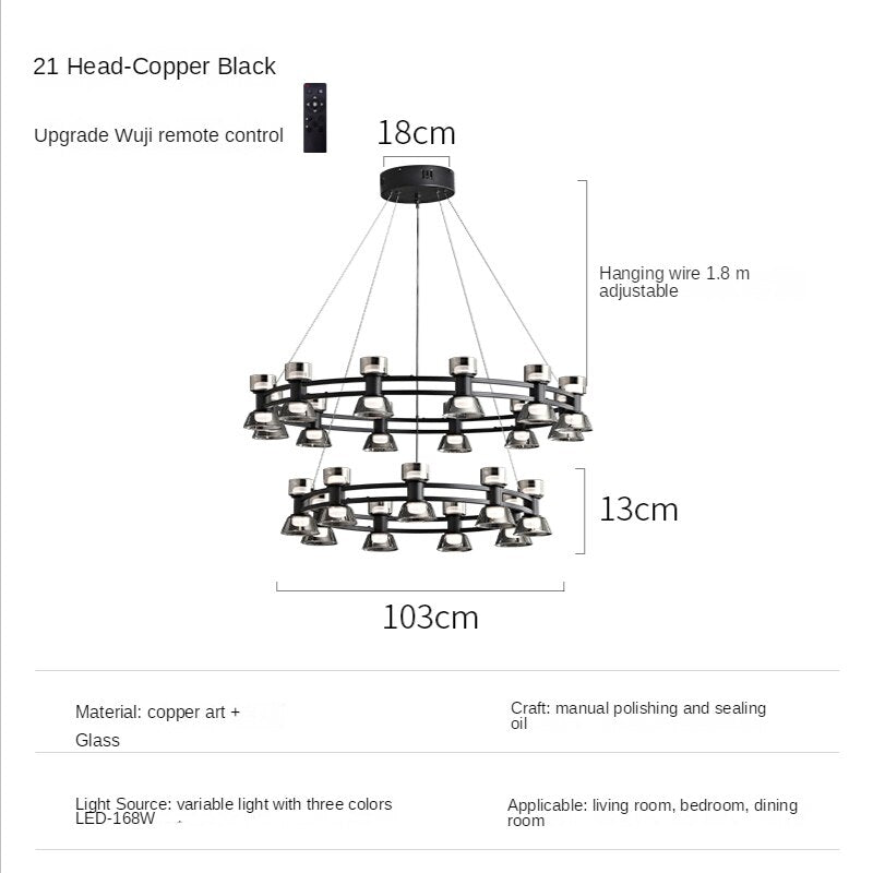 Italian Copper - Glass Ribbon Chandelier-ChandeliersDecor