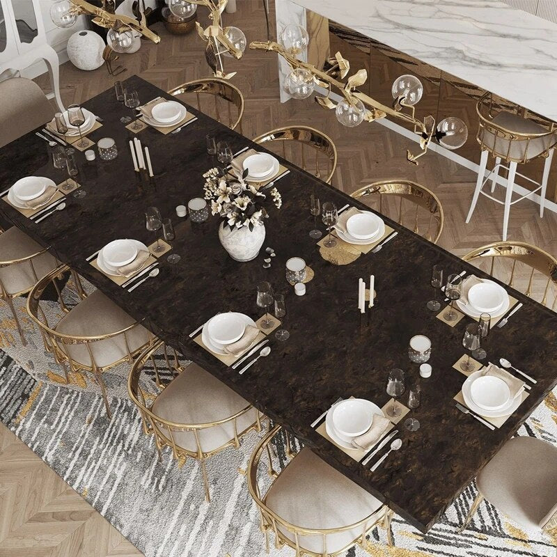 Italian Hourglass Solid Wood Brass Dining Table Set-ChandeliersDecor