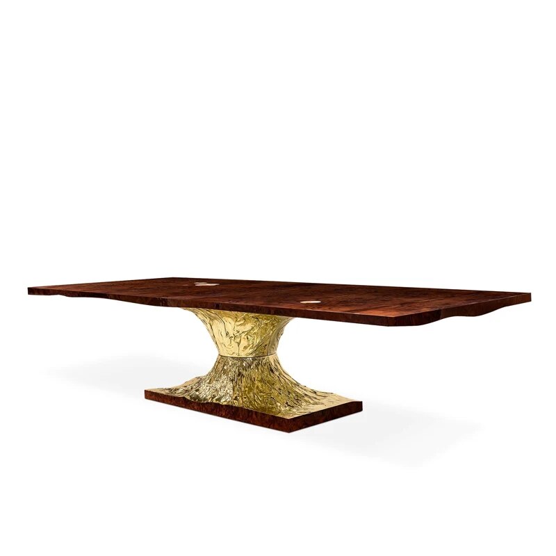 Italian Hourglass Solid Wood Brass Dining Table Set-ChandeliersDecor